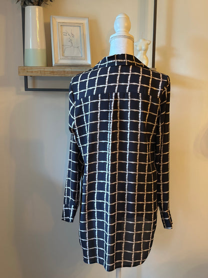 Chemise imprimé carreaux noir beige T.40
