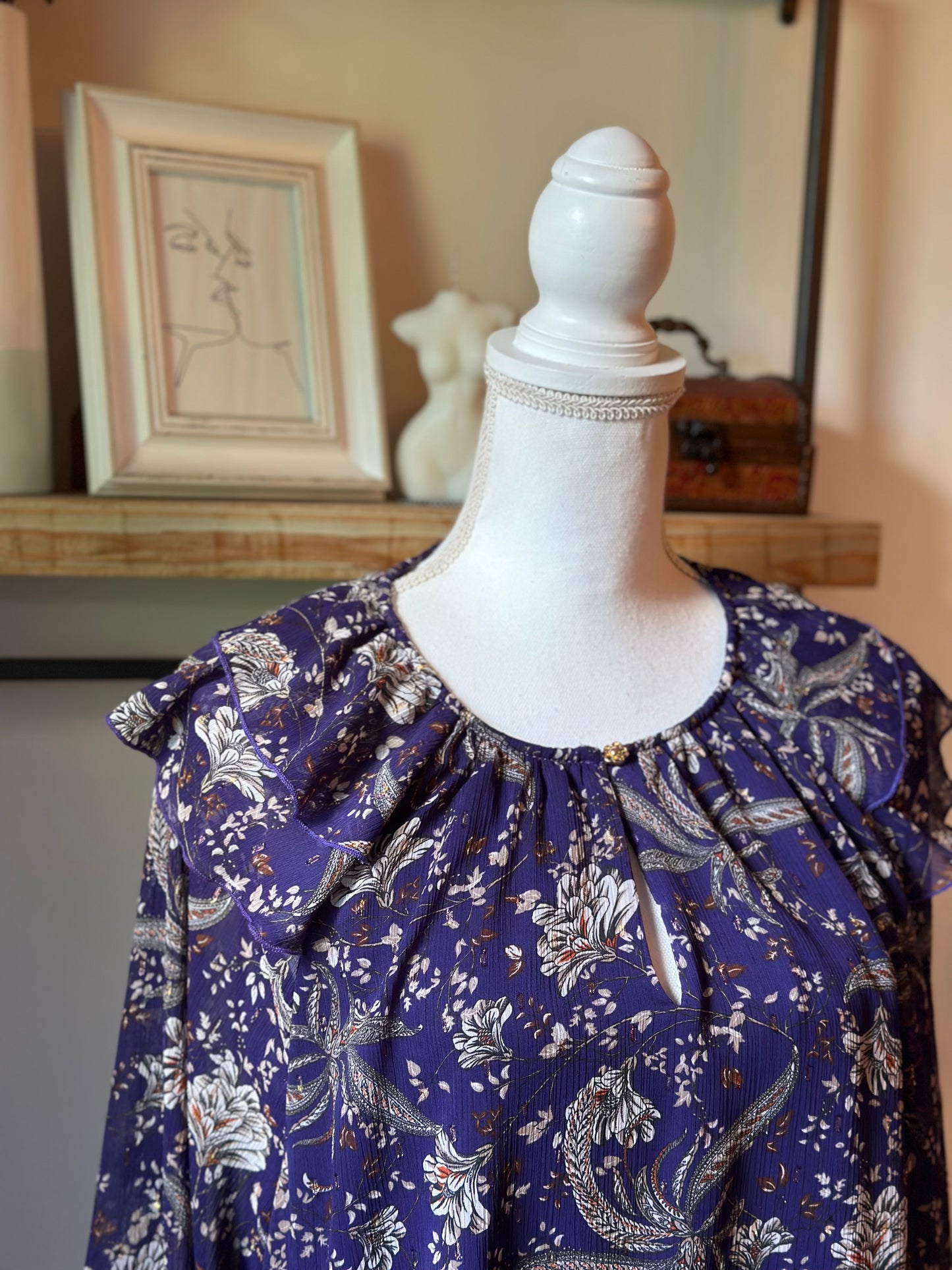 Blouse fleurie volants violet T.42