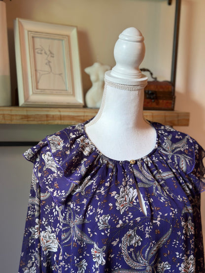 Blouse fleurie volants violet T.42