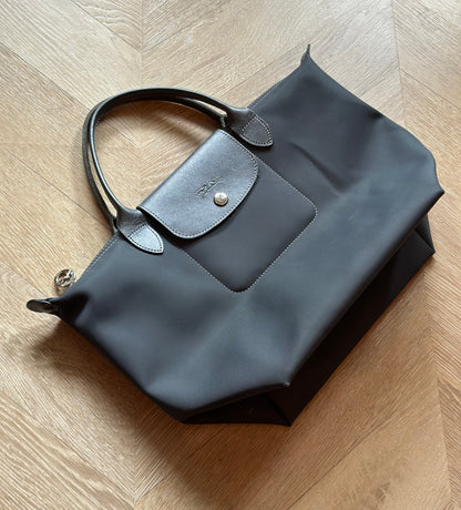 Sac Le Pliage Neo bleu gris toile et cuir