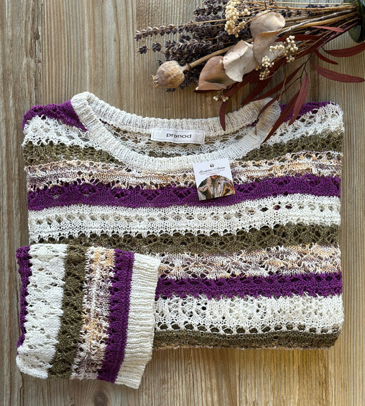 Pull en maille crochetée colorée T.40 oversize