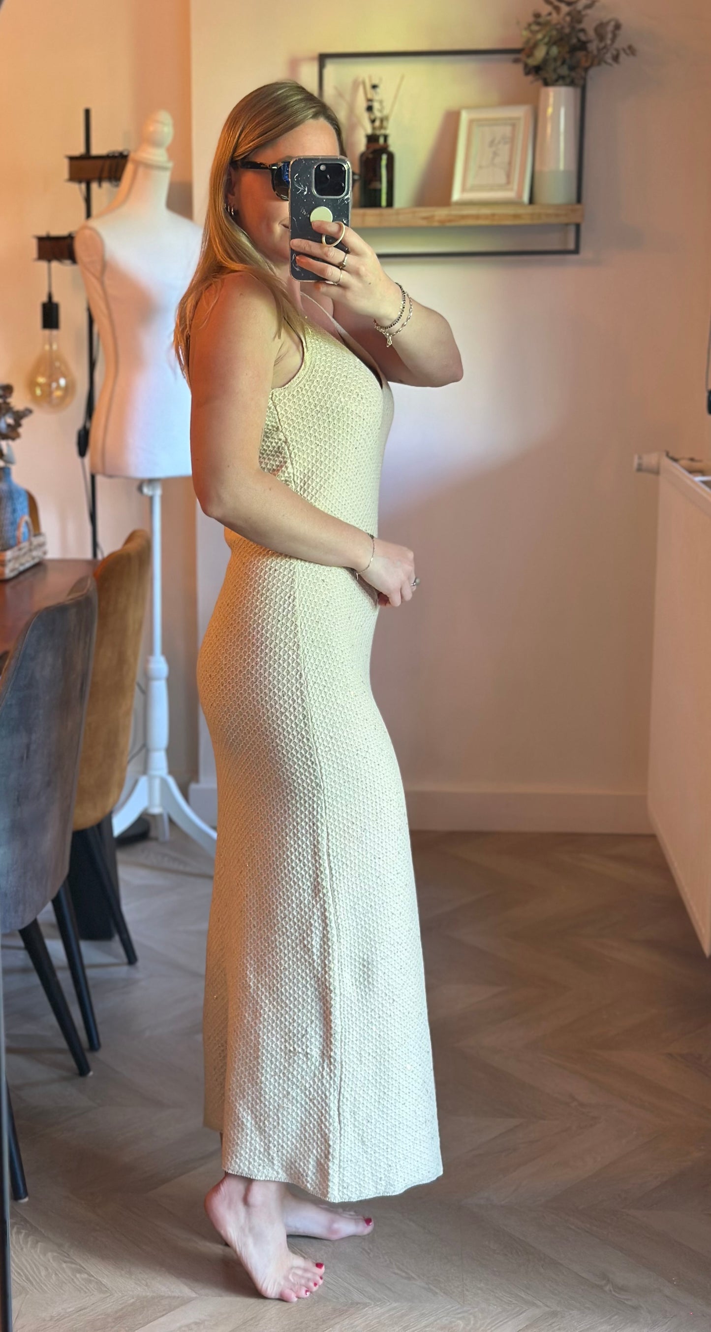 Robe longue maille beige irisée 100% coton T.34