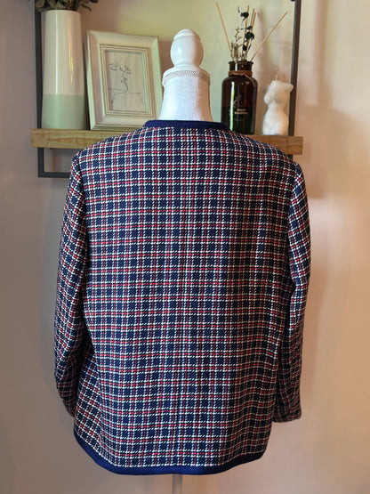 Veste vintage laine à carreaux bleu marine rouge et blanc T.42
