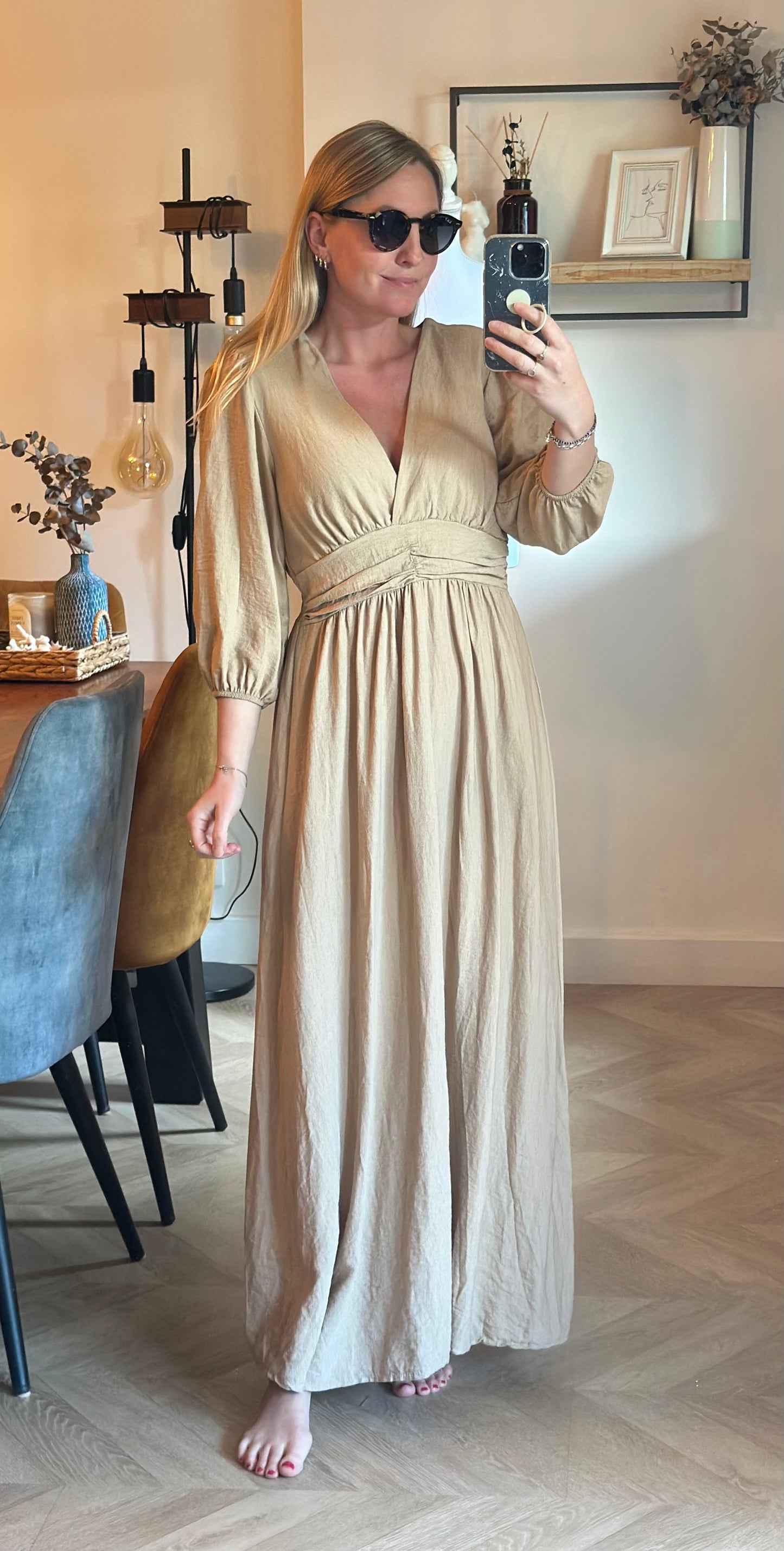 Robe longue beige effet lin Made in Italy T.36/38