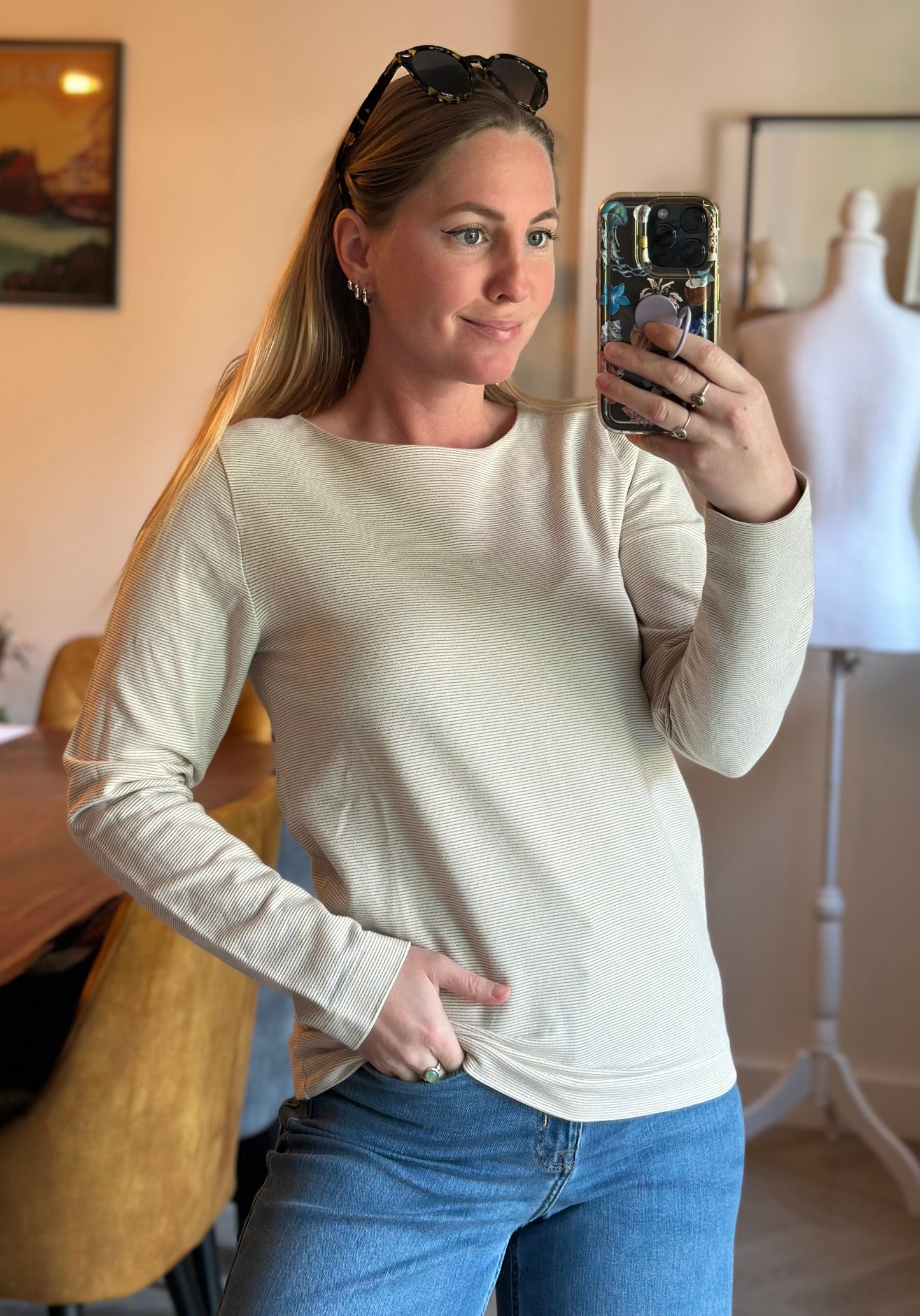 Pull fin blanc crème à rayures lurex doré T.36