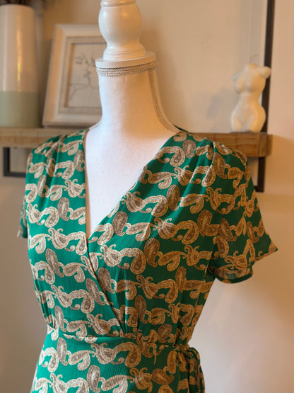 Robe portefeuille imprimé cachemire vert T.36 neuf avec étiquette