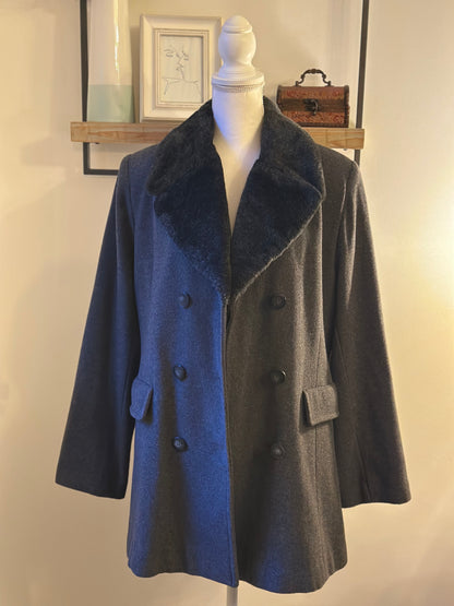 Manteau en laine gris col fausse fourrure Vintage 20s’ T.40