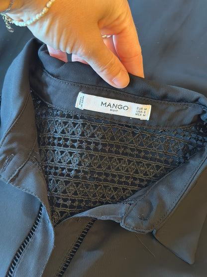 Chemise fluide noire détails dentelle T.38