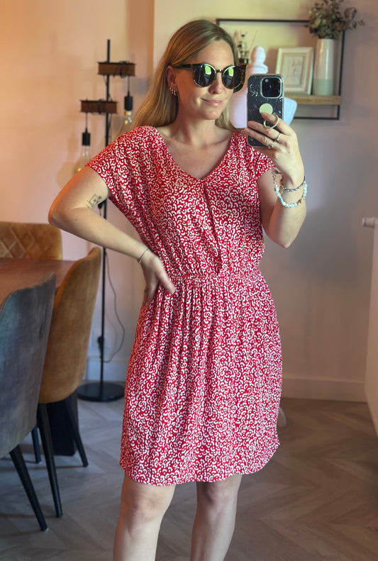 Robe rouge imprimé léopard en viscose T.38