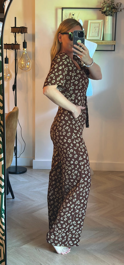 Combinaison pantalon fleurie marron T.34