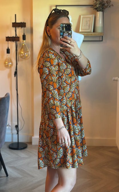 Robe fluide imprimé graphique orange T.36