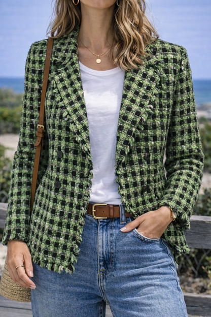 Blazer motifs pied-de-coq en soie T.38