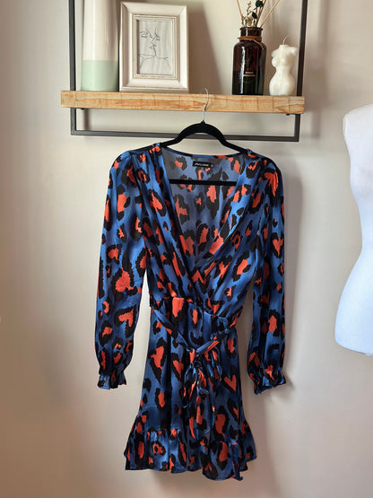 Robe imprimé léopard bleu et corail T.36/38