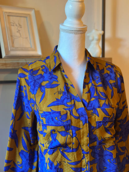 Chemise fluide imprimé floral bleu T.34
