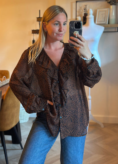 Blouse imprimée léopard fluide marron T.44