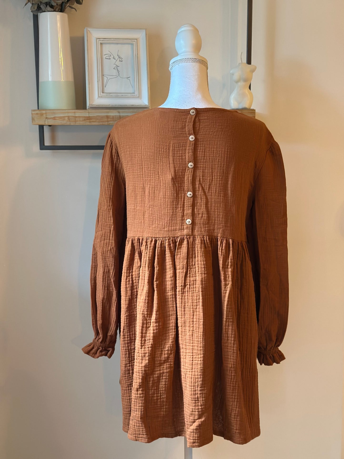 Robe gaze de coton cognac neuf avec étiquette fabriqué en France T.38