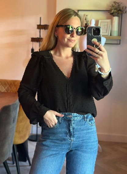 Blouse noire plumetis T.40