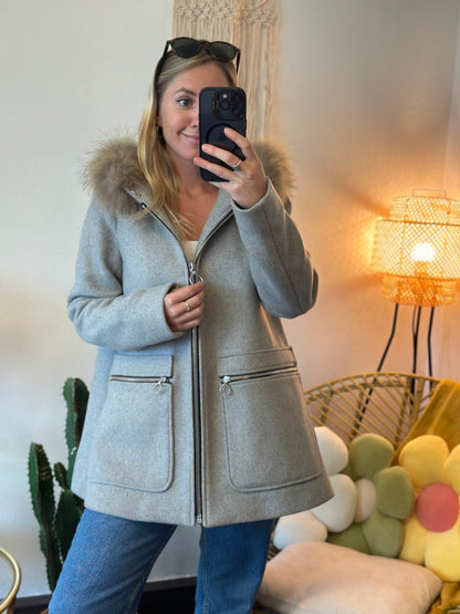 Manteau gris chiné en laine T.38