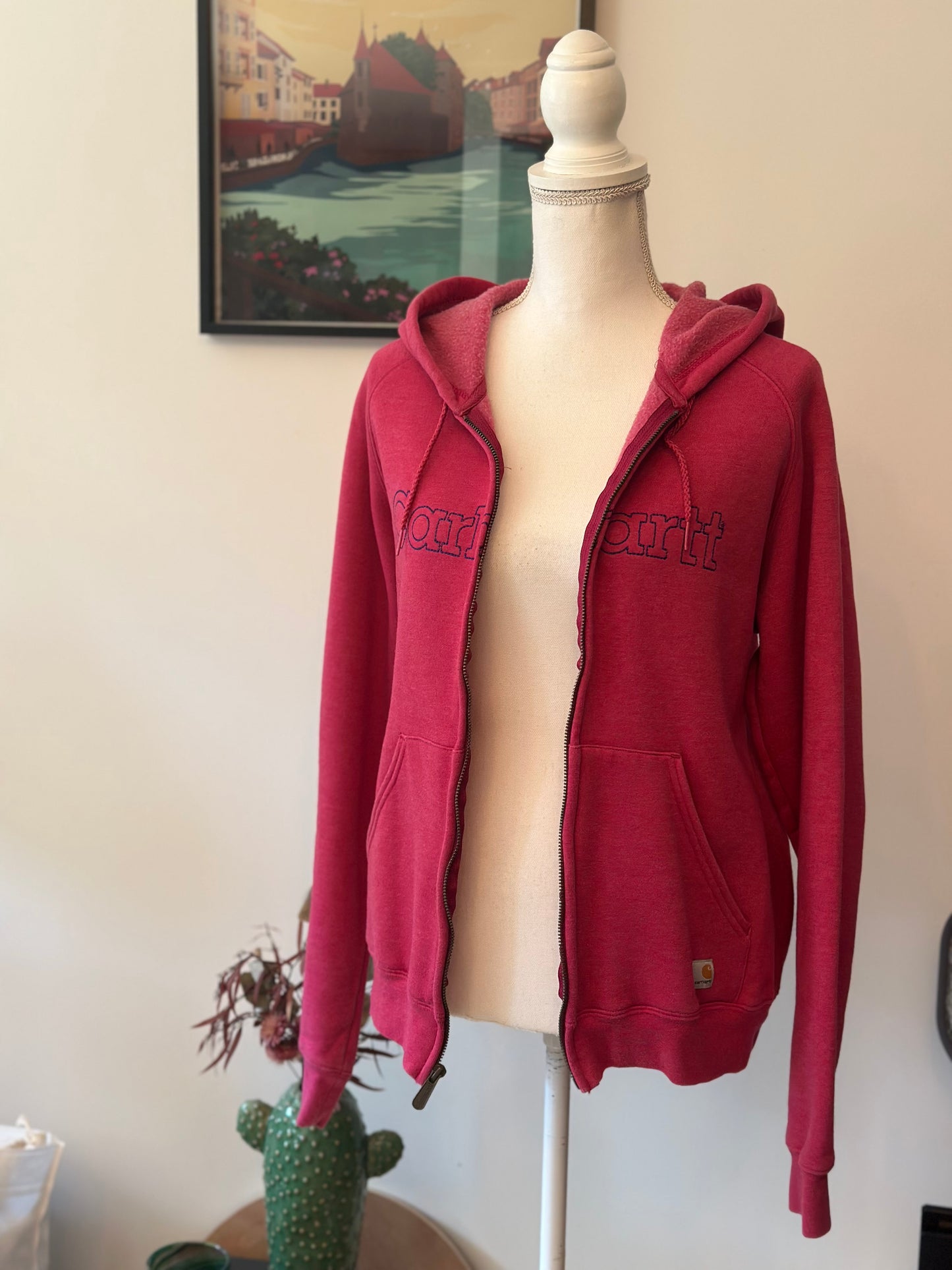 Sweat zippé à capuche rose logo brodé T.38
