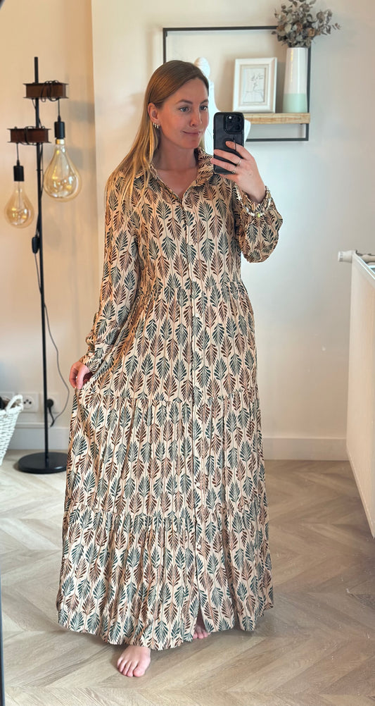 Robe longue imprimé feuillage en coton T.38
