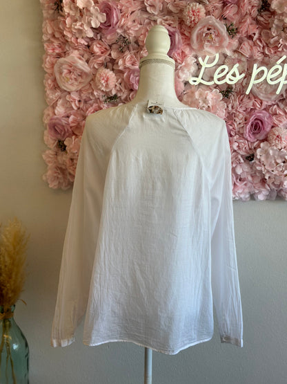 Blouse blanche bohème avec broderies fleuries, T.36 oversize