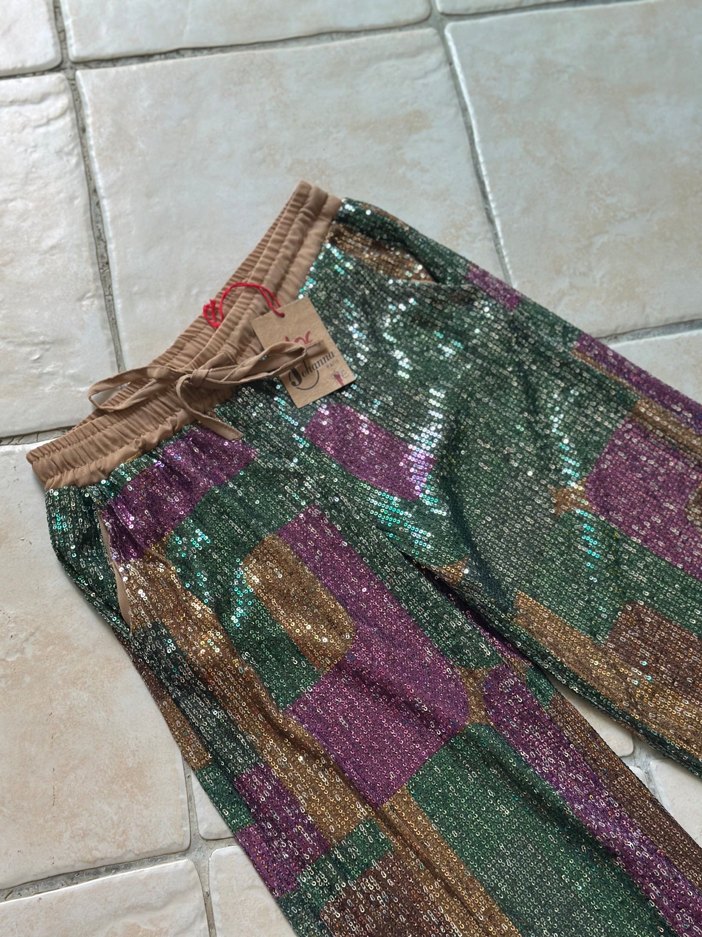 Pantalon à sequins multicolore neuf T.36/38