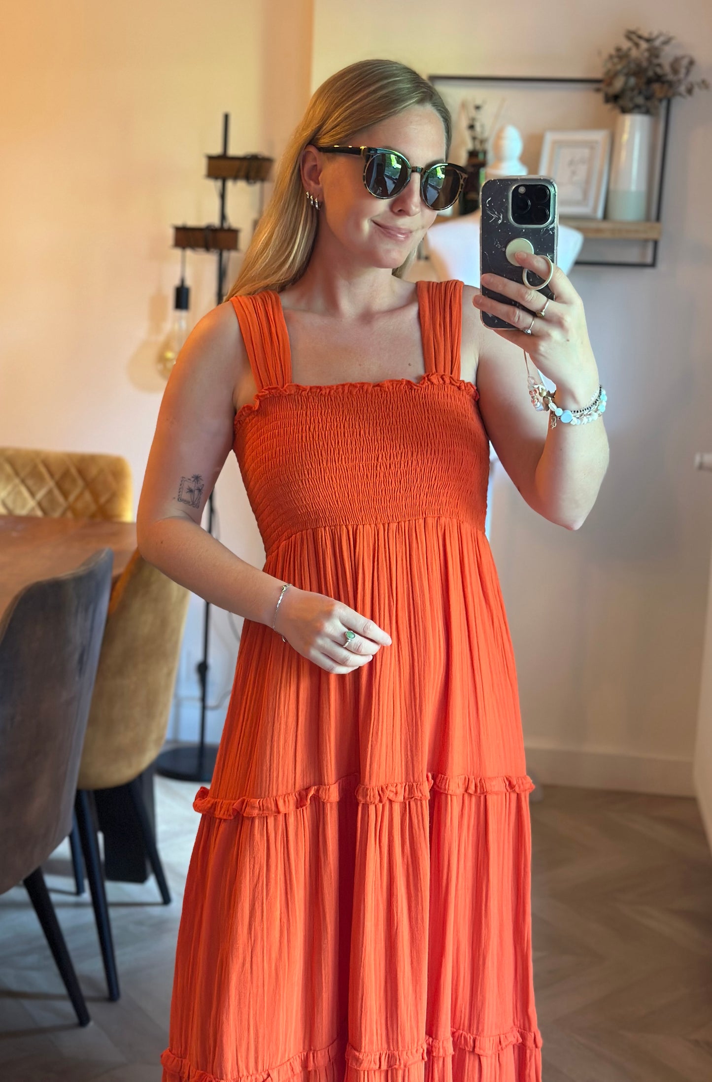 Robe longue terracotta smockée - T.34