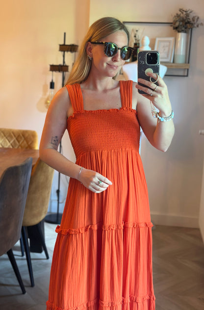 Robe longue terracotta smockée - T.34