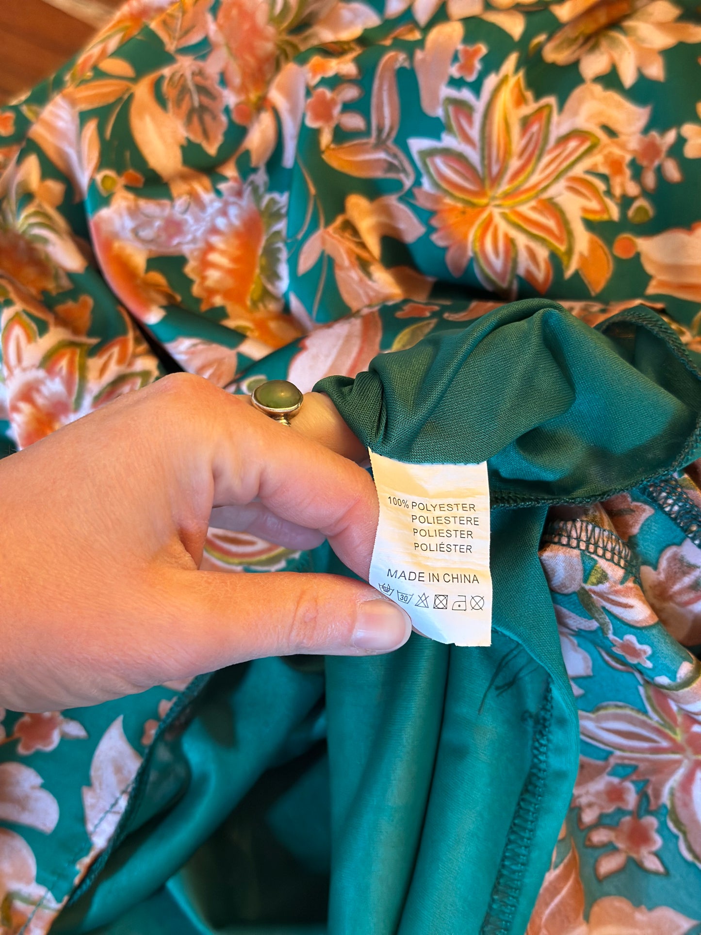 Robe fluide fleurie verte & terracotta T.38/40