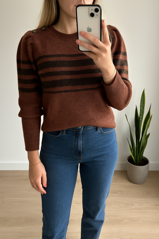 Pull en laine rayé marron T.36