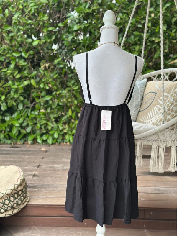 Robe à bretelles Made in Italy noire en viscose T.U