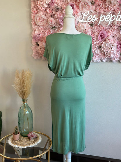 Robe mi-longue vert menthe, T.1/36, modèle Tisha