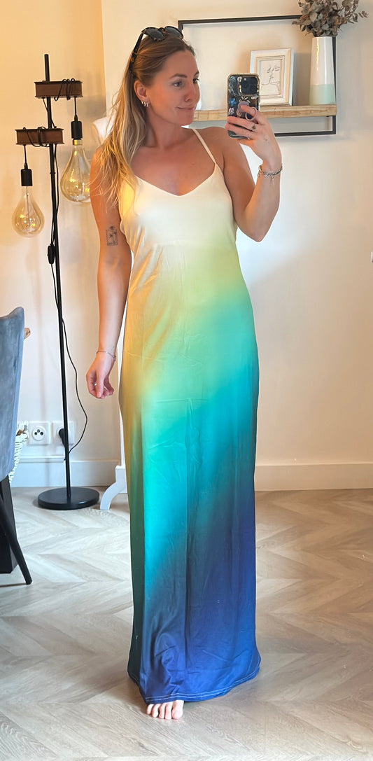 Robe longue dégradé multicolore dos nu T.36