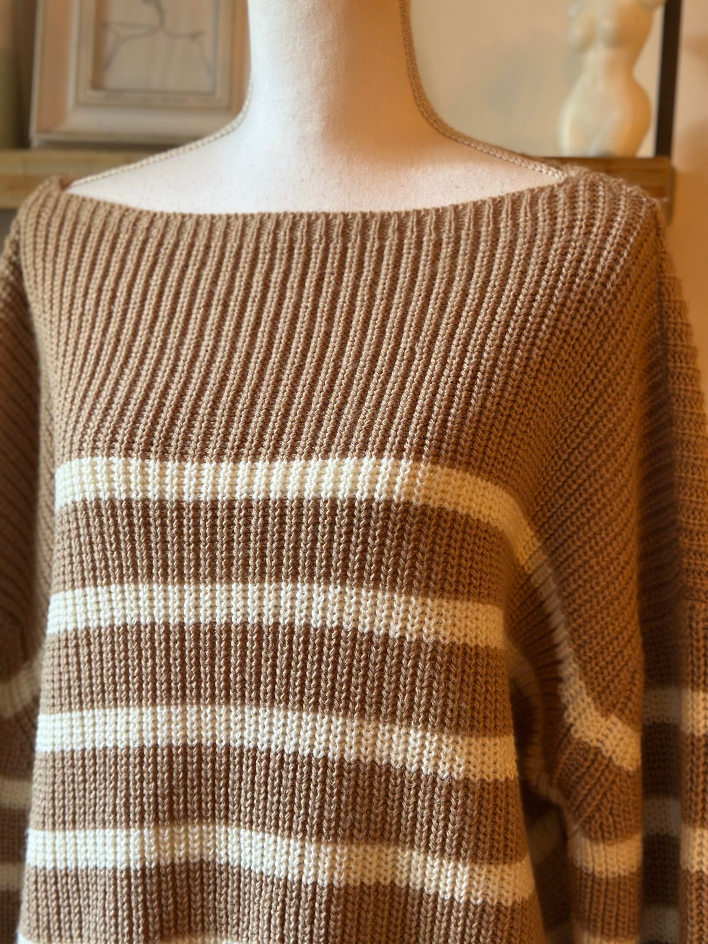 Pull marinière oversize beige rayé blanc T.U (42 au 48)