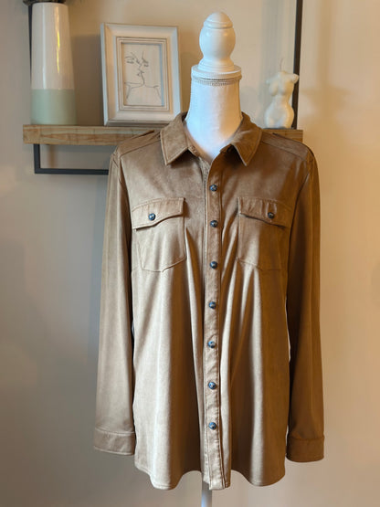 Veste chemise effet daim camel - T.3 (40/42)
