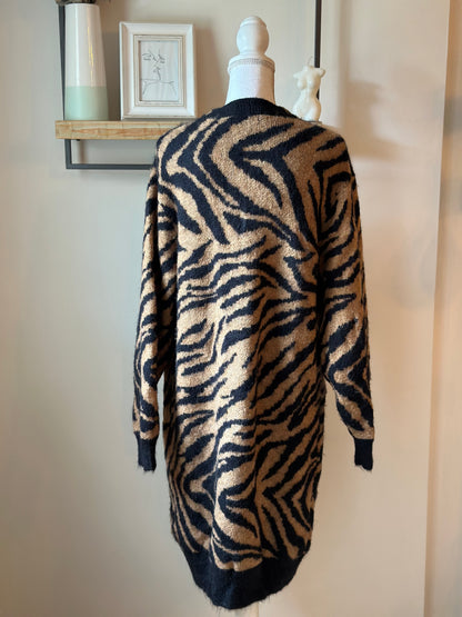 Gilet long imprimé zèbre laine T.34 oversize