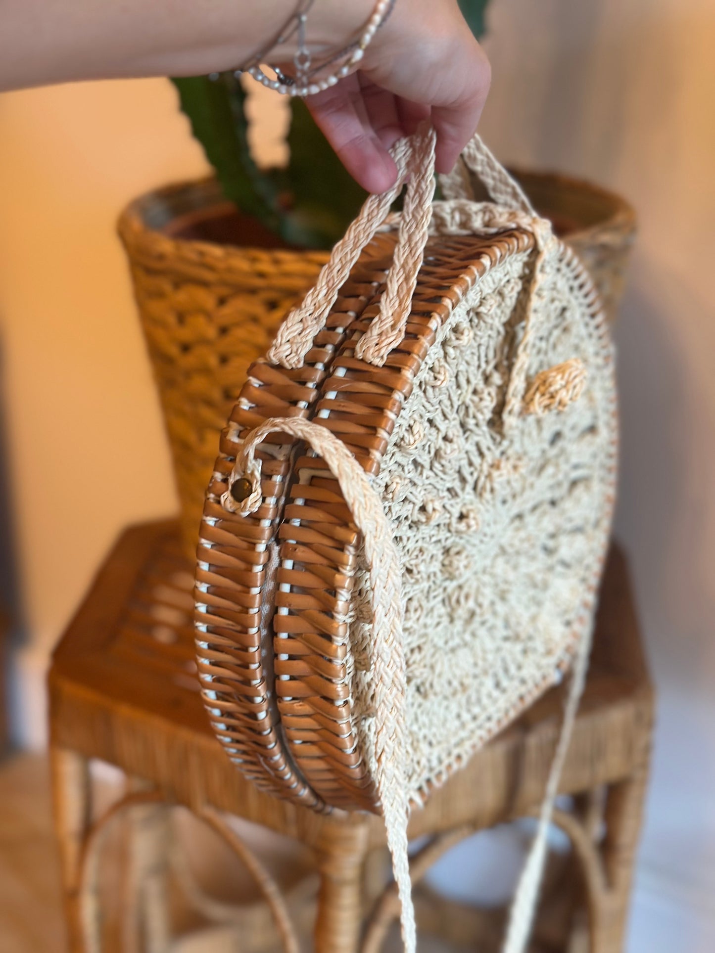 Sac bandoulière rond macramé fait main