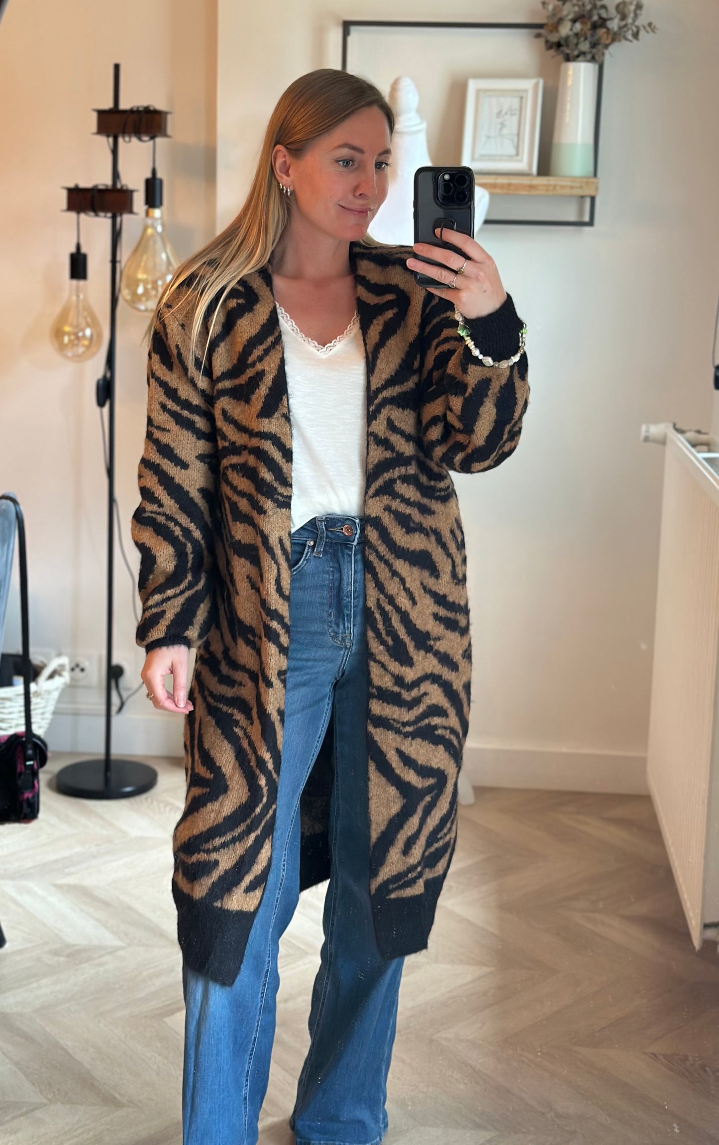 Gilet long imprimé zèbre laine T.34 oversize