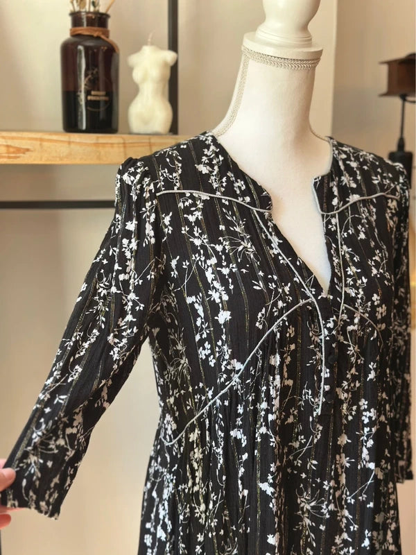 Robe Frezza coupe fluide fleurie noire et blanche T.38/2