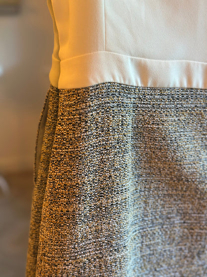 Robe droite bi-matière Caroll Paris blanche et tweed beige T.34