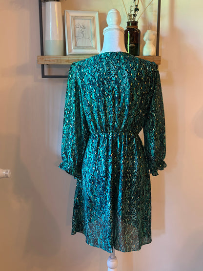 Robe portefeuille imprimé léopard vert T.36/38
