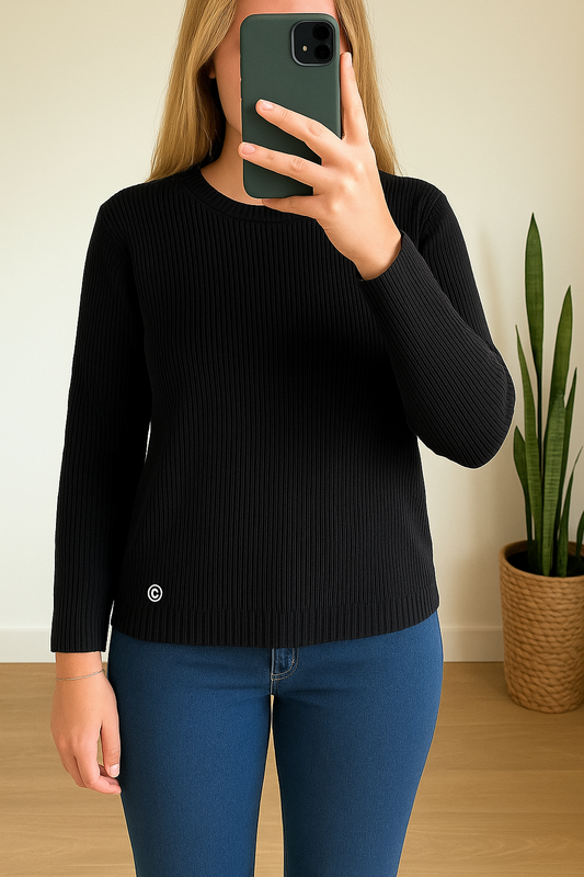 Pull noir en laine logo brodé T.42