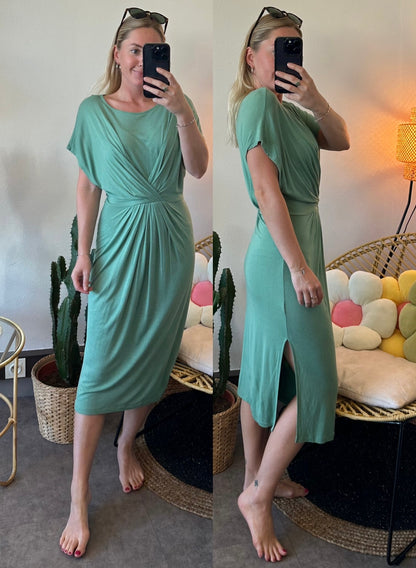 Robe mi-longue vert menthe, T.1/36, modèle Tisha