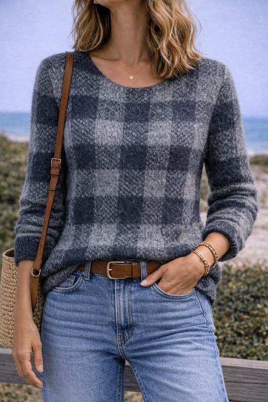 Pull à carreaux en mohair et alpaga T.38