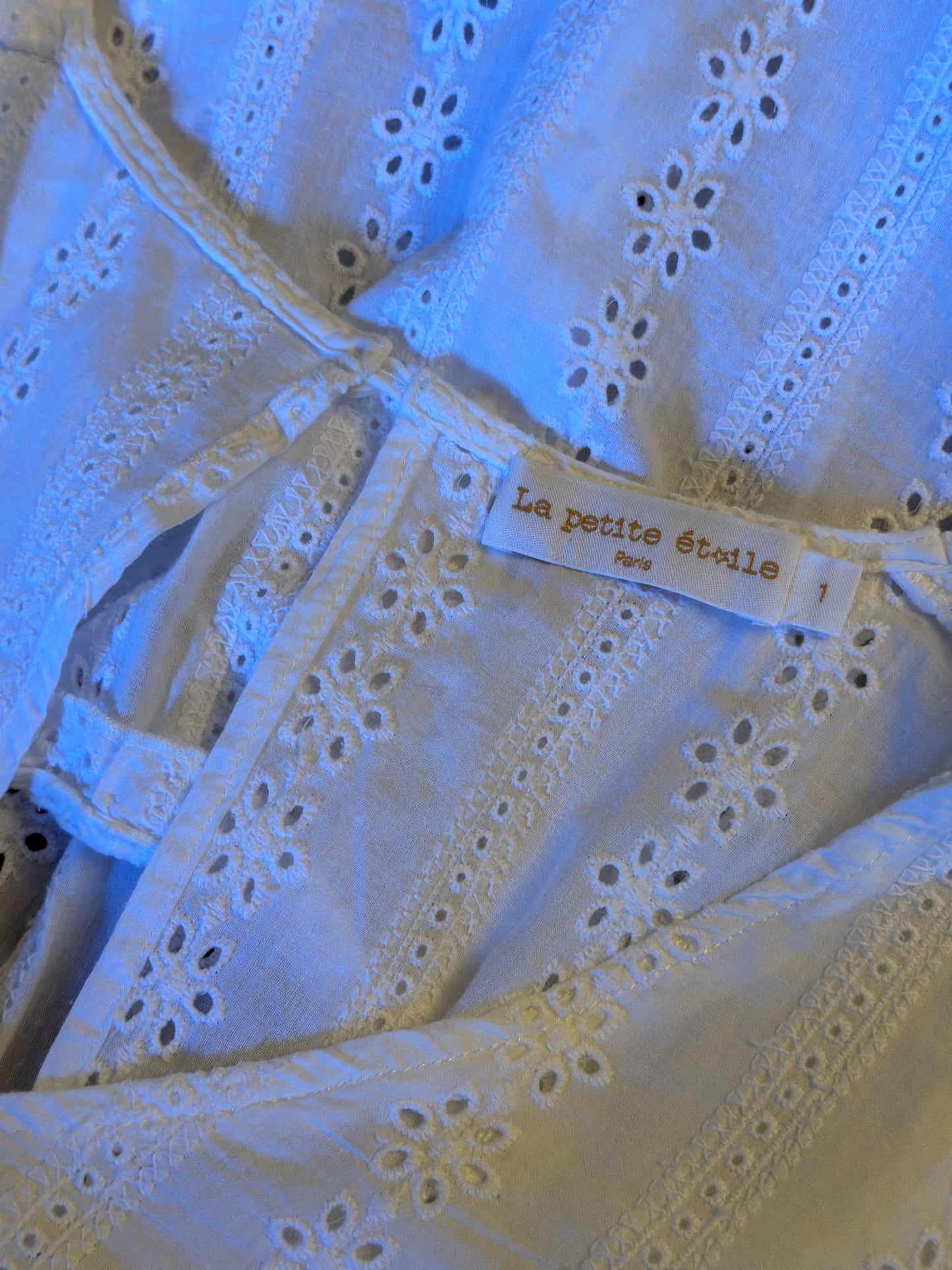 Blouse brodée anglaise blanche en coton T.36