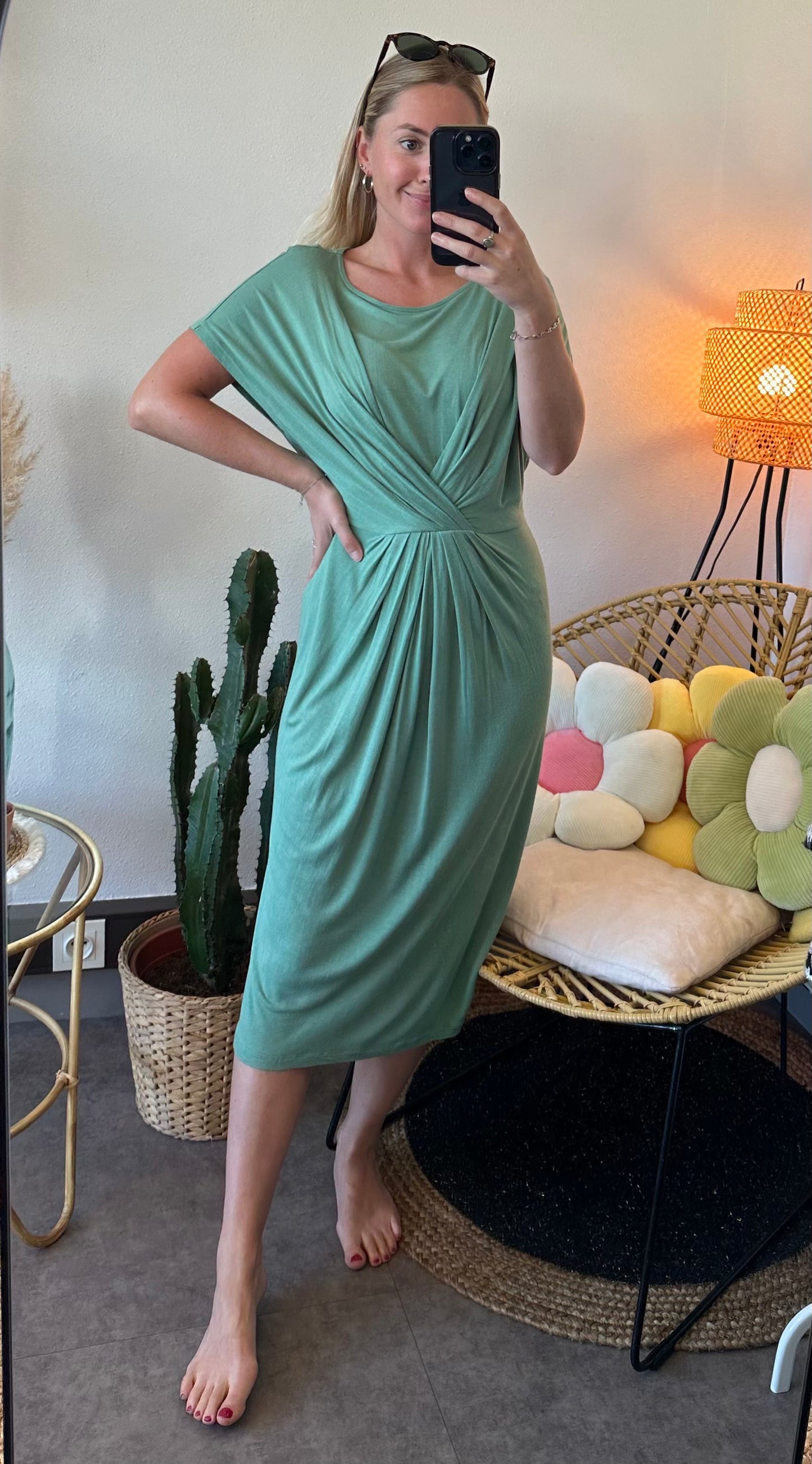 Robe mi-longue vert menthe, T.1/36, modèle Tisha