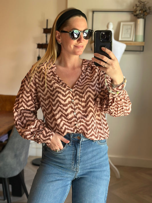 Blouse fluide imprimé marron et beige T.34