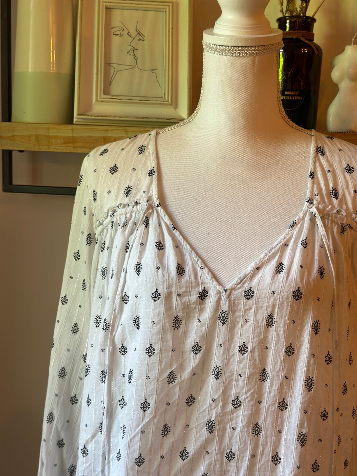 Blouse bohème blanche imprimée T.44
