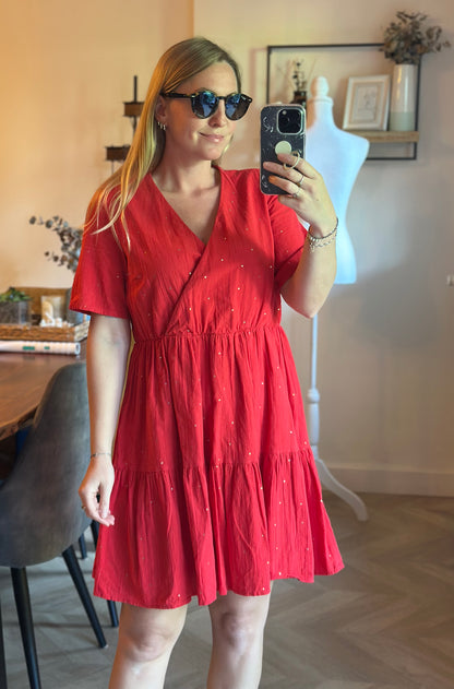 Robe rouge bohème en coton T.38