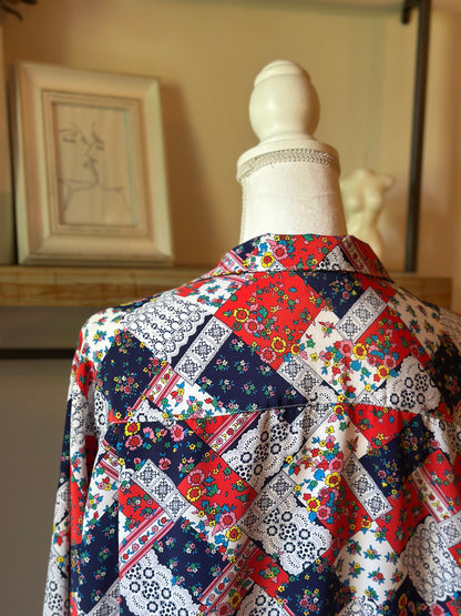 Chemise vintage imprimé patchwork fleuri made in France T.U